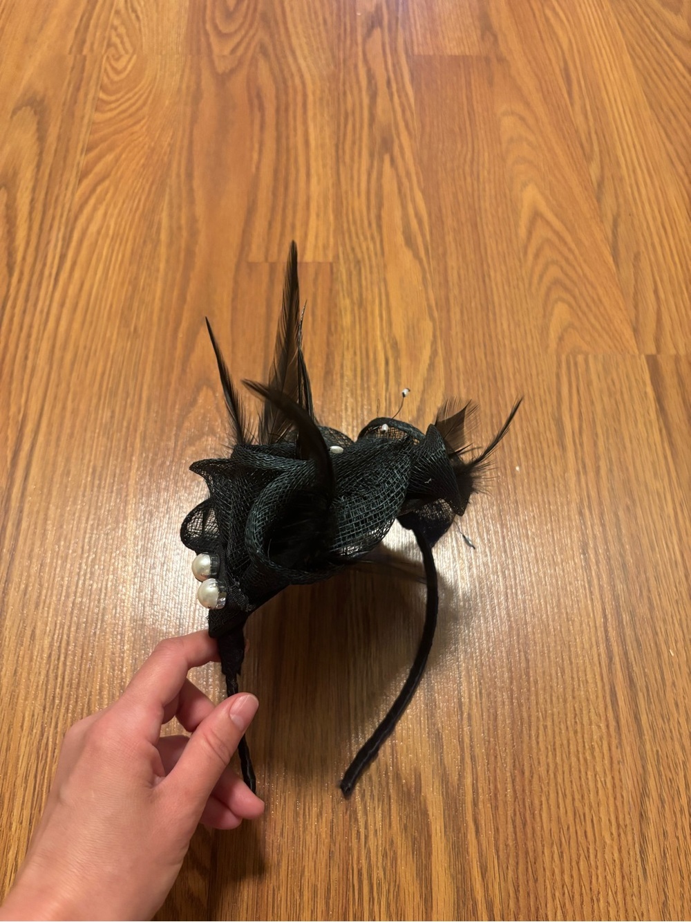Dark Green Sinamay Fascinator Headband | Feathers | Derby Cocktail Hat - Picture 4 of 8